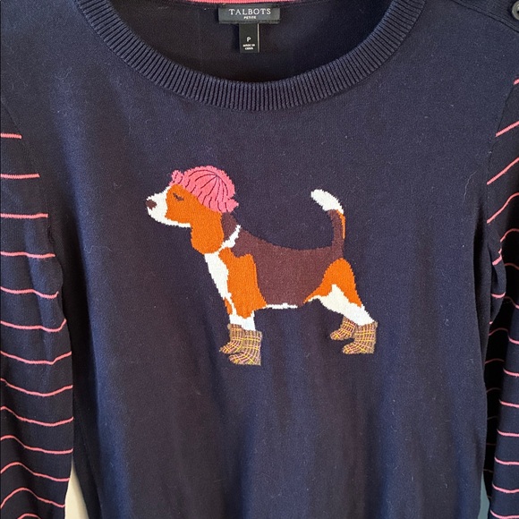 Talbots sz P Navy Sweater with Rainy Day Beagle Design euc - Picture 2 of 8